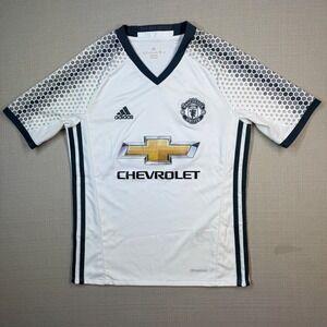Adidas Kids Manchester United Away Football Soccer Jersey White Size Medium